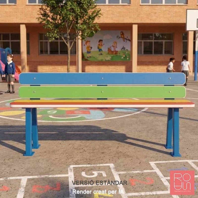 Banc infantil amb respatller Arc-en-ciel de PEHD i acer